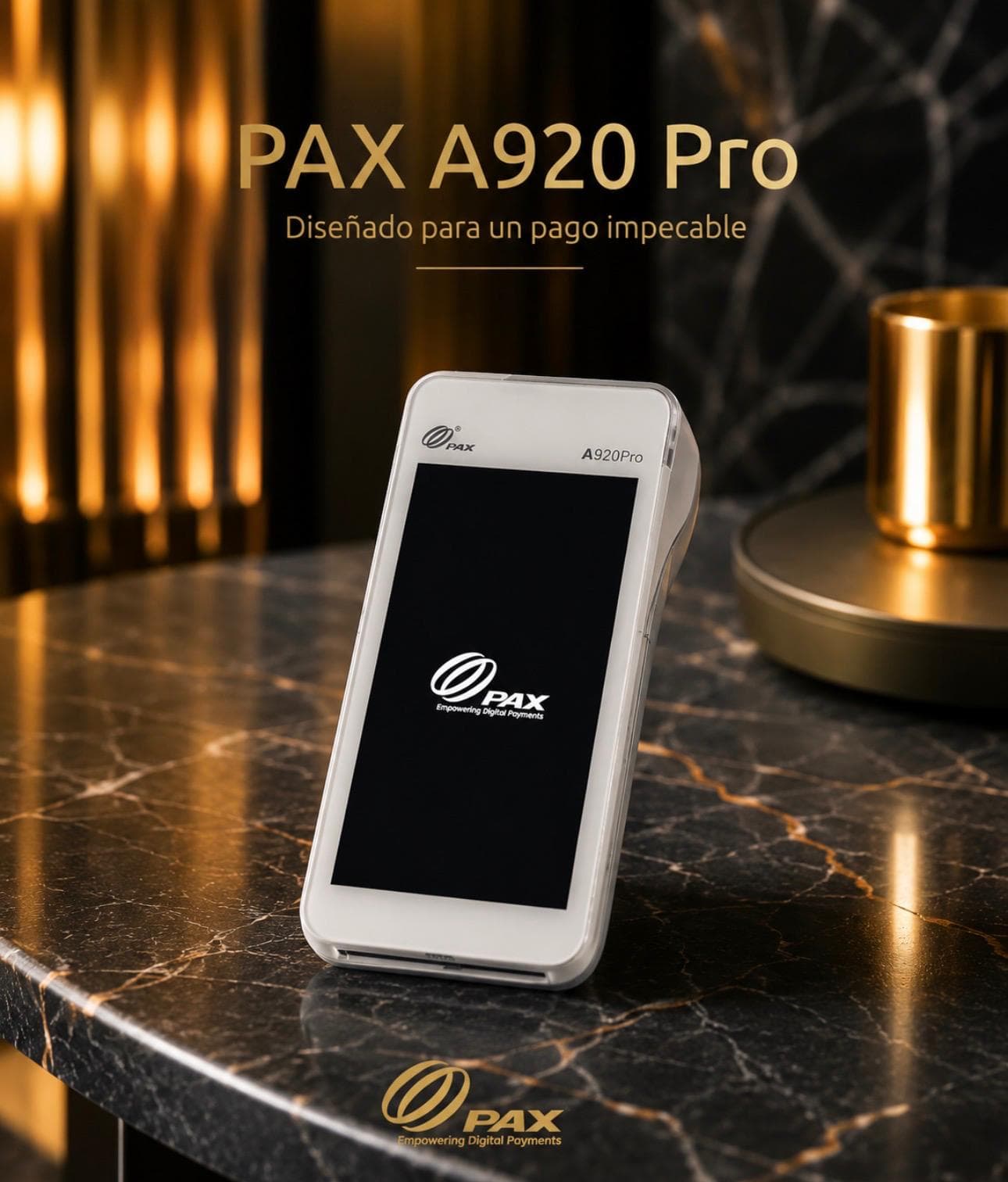 PAX A920 Pro sobre mesa de lujo para soluciones TPV de ATM SERGES Group